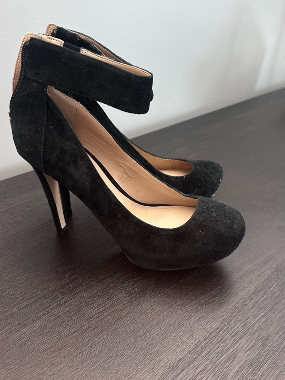 BCBGeneration Black Suede Ankle-Strap Stiletto Pumps